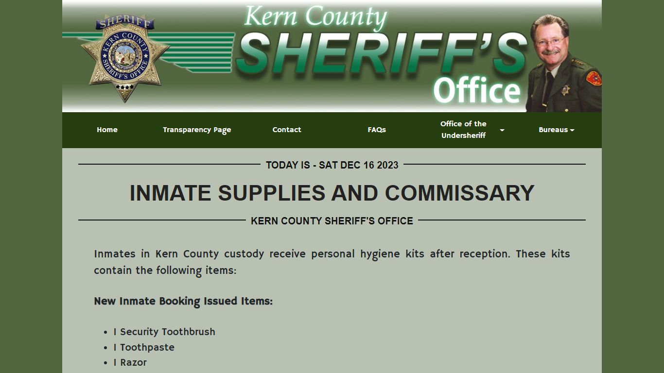 Inmate Supplies and Commissary | KCSO